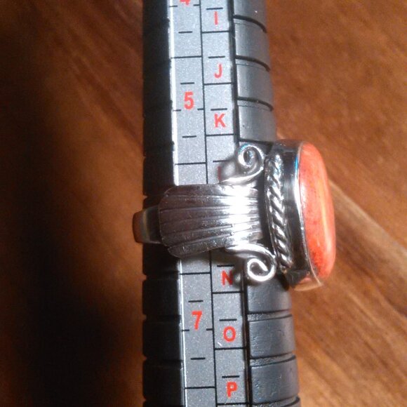 Santa Fe Style Enhanced Red Coral Sterling Silver Ring (Size 6) - Picture 6 of 15